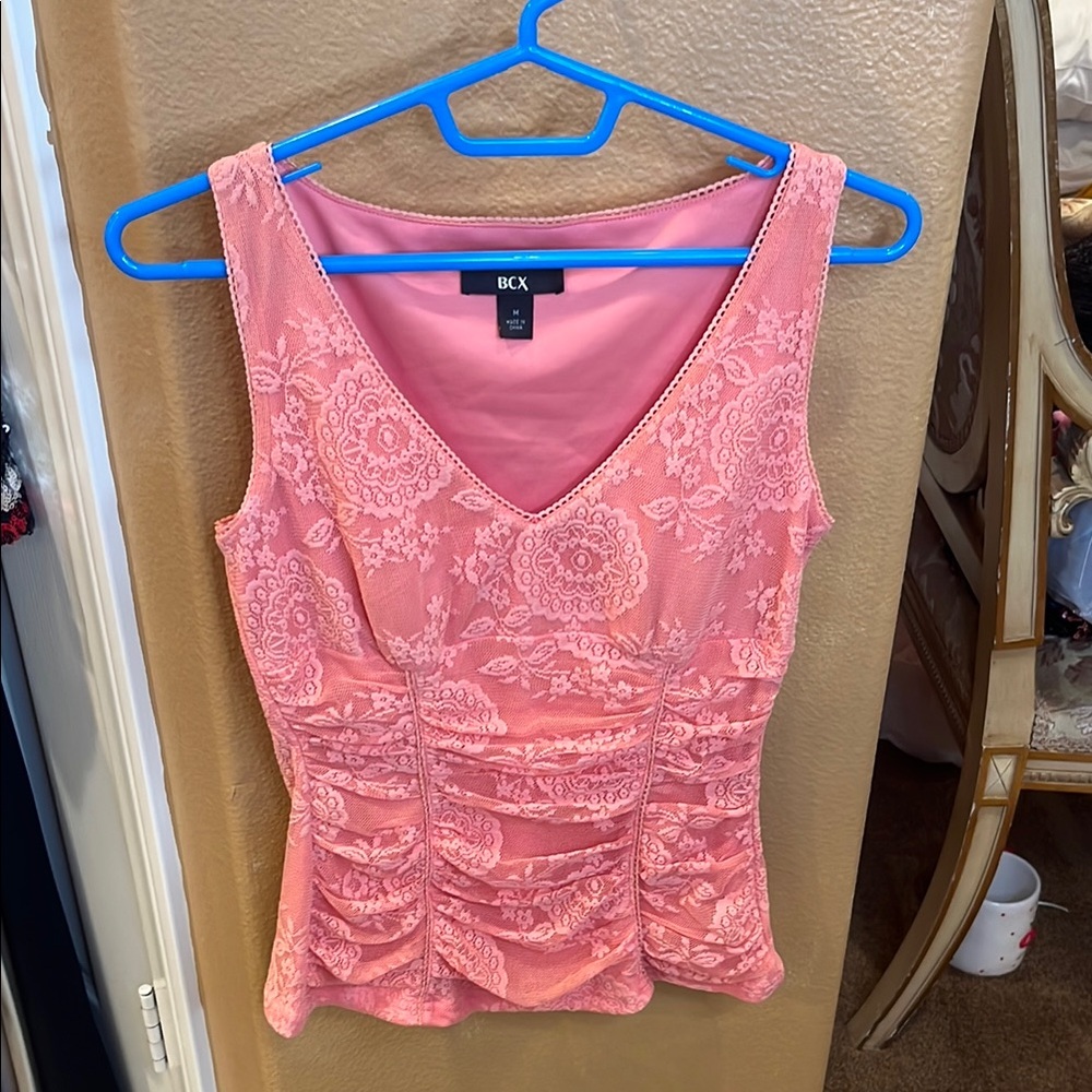 BCX Pink Ruched Fitted Tank Top
